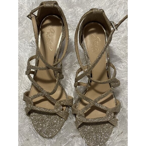 Womens Jewel By Badgley Mischka Gold Glitter Gweny Strappy Heel Sandals Size 7.5 - Picture 1 of 5
